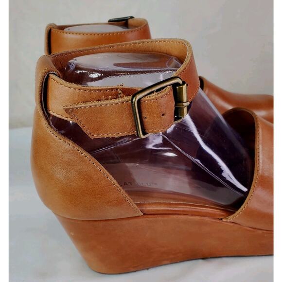 Chocolat Blu Womens Sz 10 Wawa Wedge Sandals Brown Leather Peep Toe Buckle - Picture 6 of 10